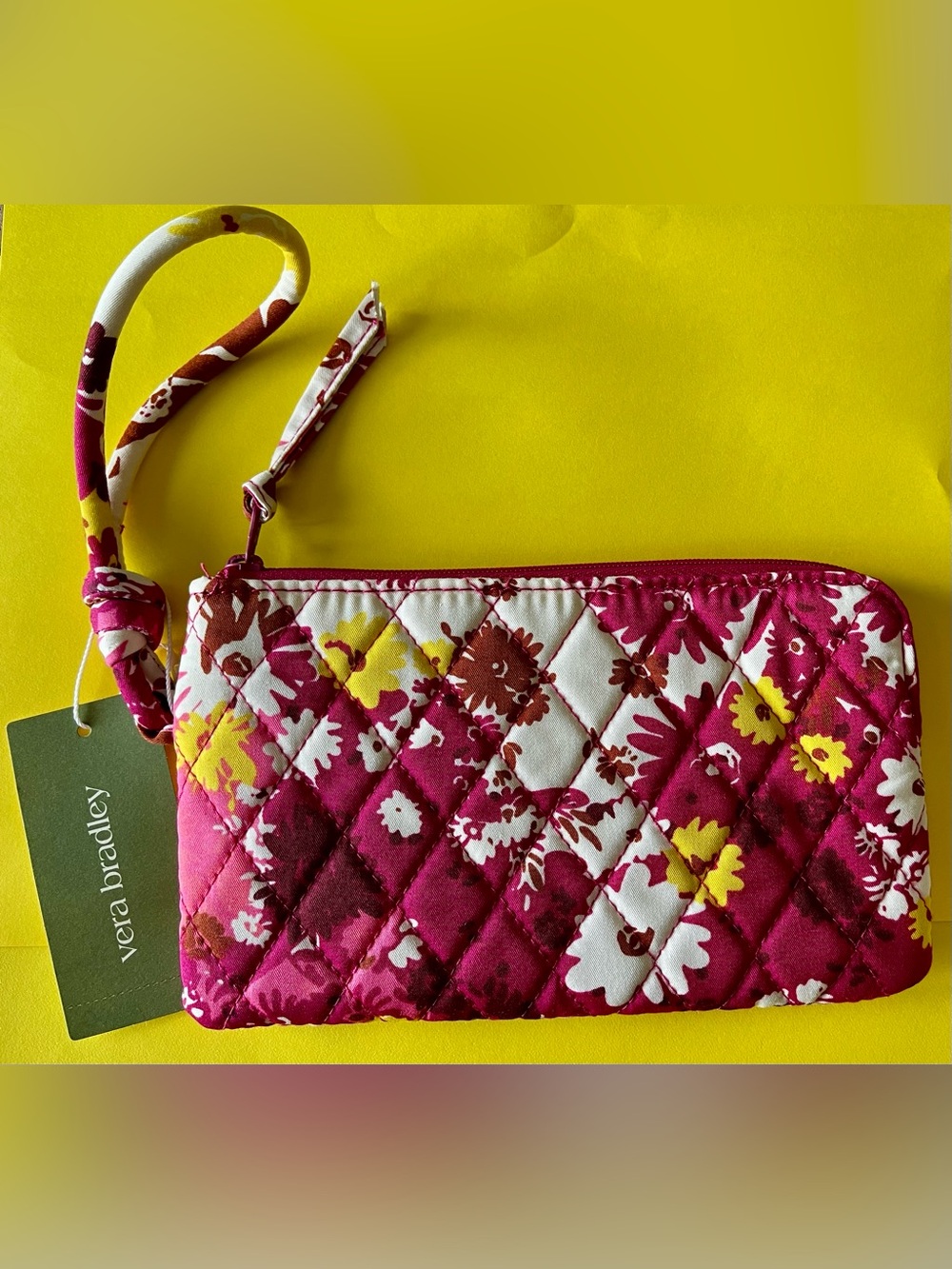 VERA BRADLEY ZIP WALLET Starstruck Daises! Burgundy/Pink/Yellow/White.NWT